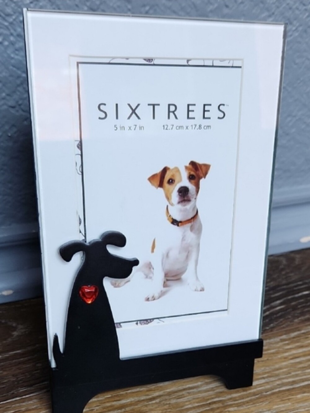 Sixtrees 5x7 Dog Glass Photo Frame Black Red Heart
